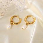 Earrings for Women: Gold Hoop Drop with Natural Baroque Pearls