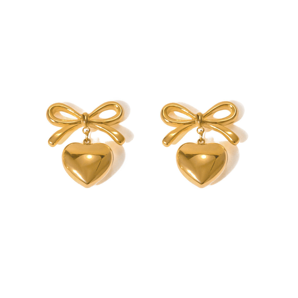 Earrings for Women: Heart-Shaped Bow Drop Gold Tone Romantic Style