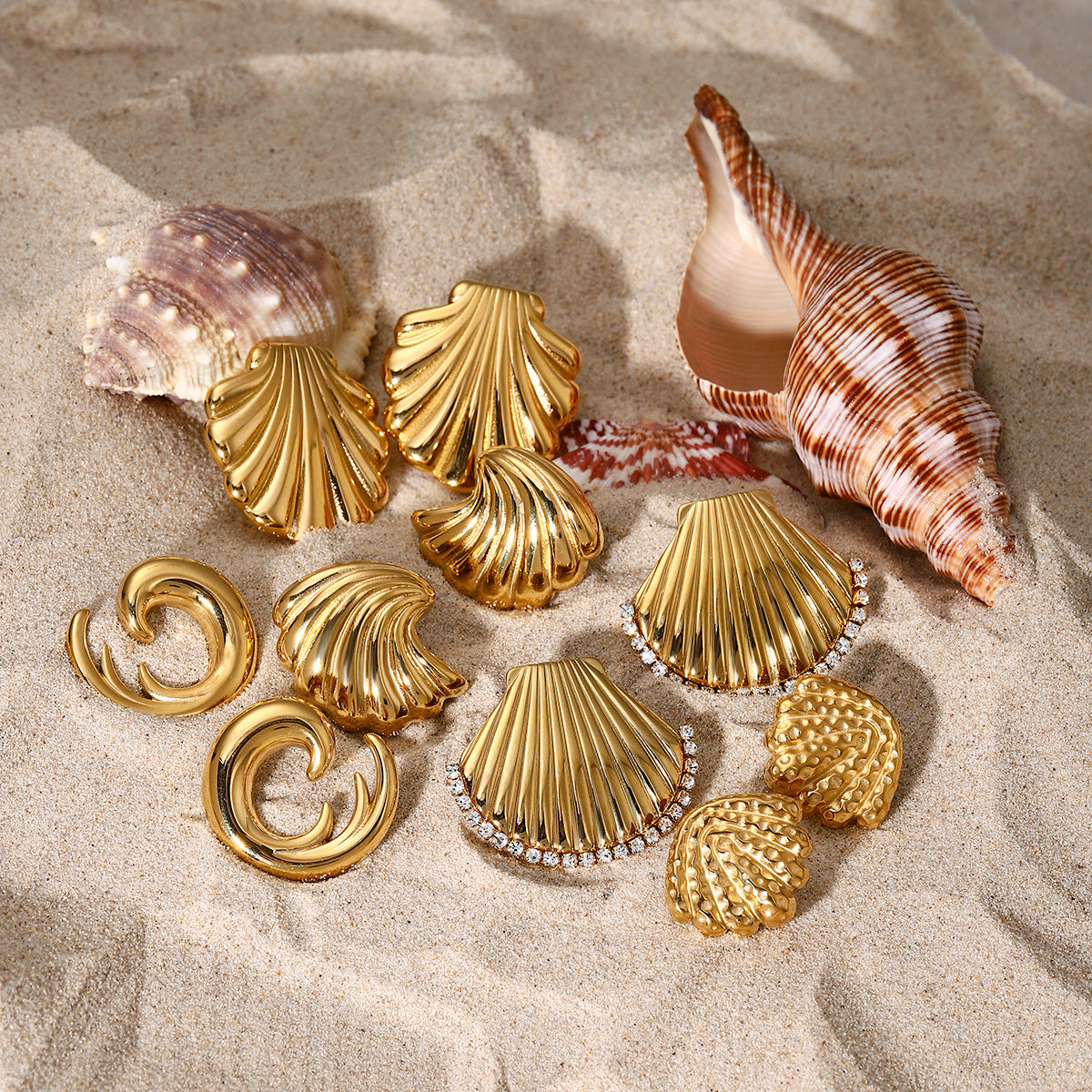 Gold shell stainless steel earrings for women beach style