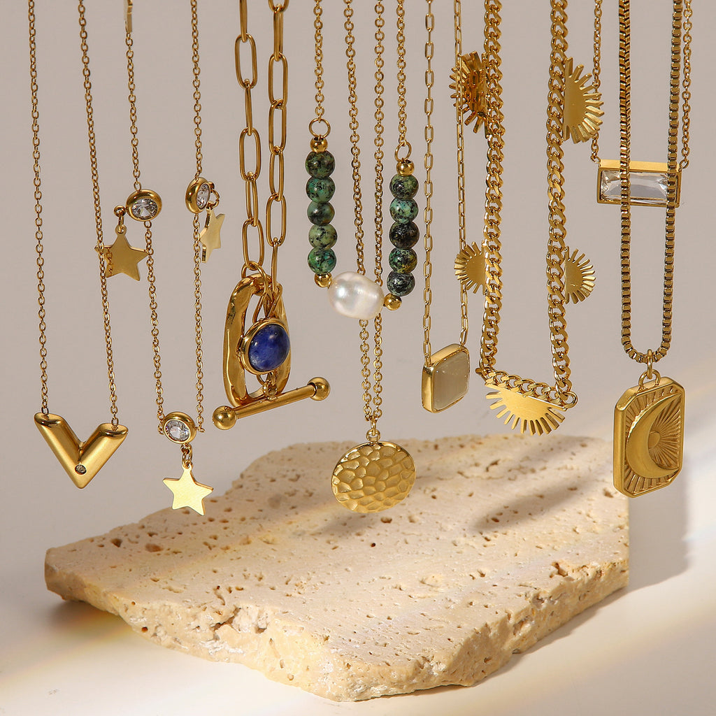 Necklace Gold Stainless Steel 14K Celestial Pendant Women Jewelry