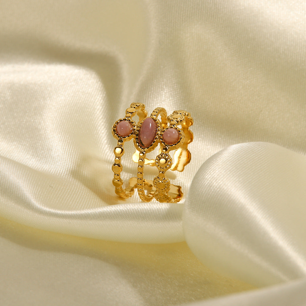 高级感粉红色几何戒指开口可调节食指环轻奢小众女手饰冷淡风饰品