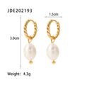 Pearl Drop Hoop Earrings Women’s 18K Gold Plated Stainless Steel