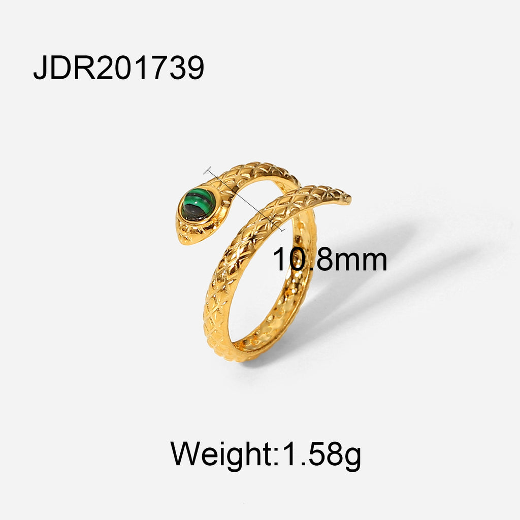18K Gold Green Malachite Ring Women’s Vintage Boho Style