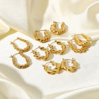 Hoop Earrings - Gold Twisted Stainless Steel Women's Fashion Jewelry