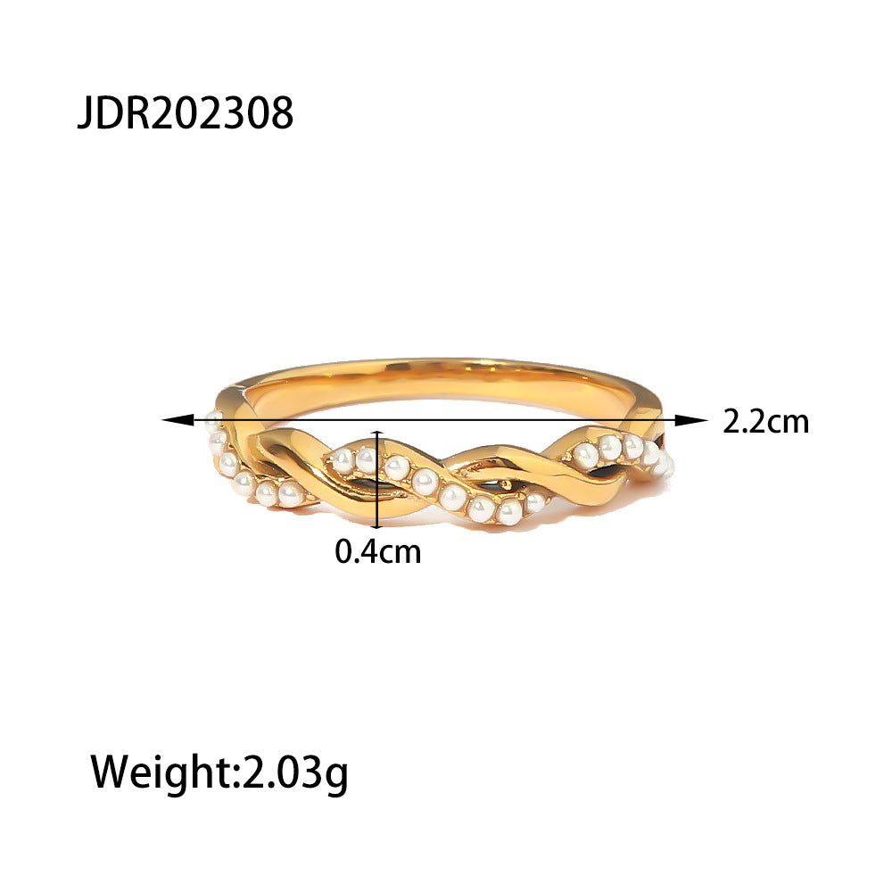 Ring Twisted Braided Gold Pearl Band – Elegant Women’s Jewelry