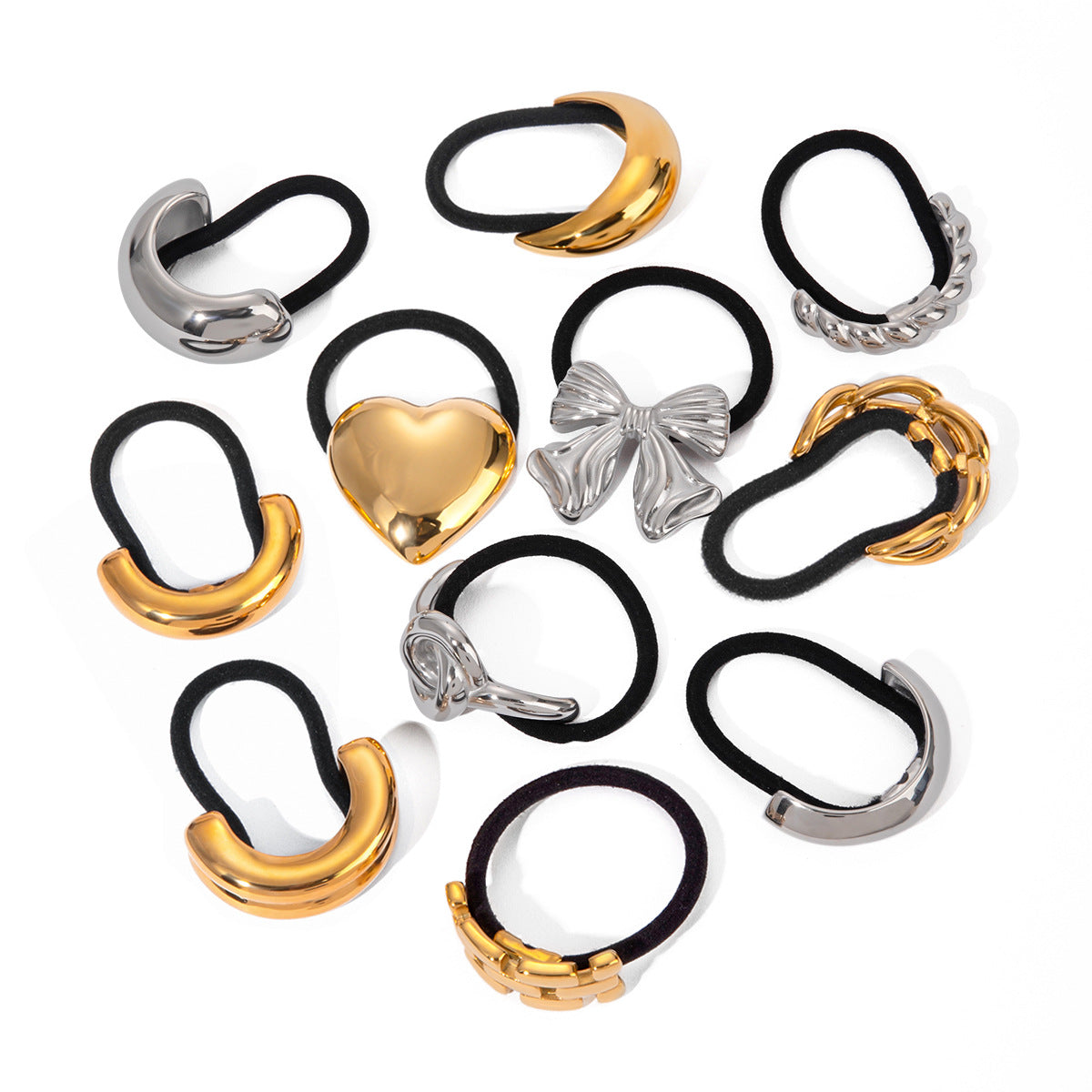 Metal Geometric Hair Ties | Gold & Silver Plated Ponytail Holders, Non-slip Elastic Scrunchies for Women