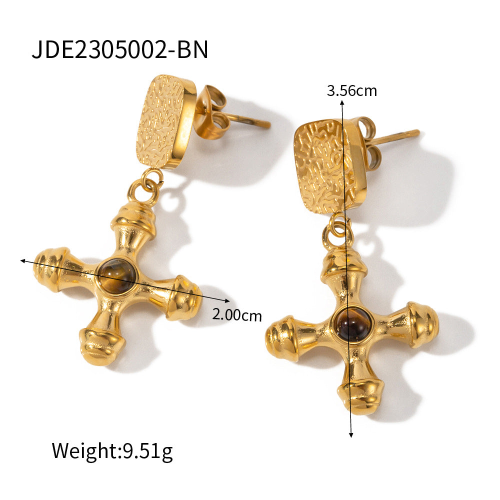 Necklace Cross Gold Plated Women's 18K Stainless Steel Jewelry Set