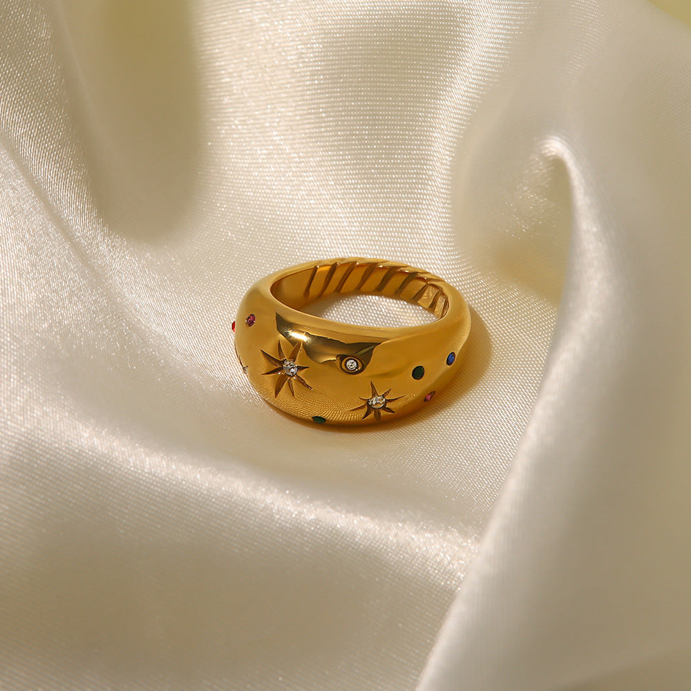 Ring Chunky Vintage Celestial Gold Tone Star Fashion for Women