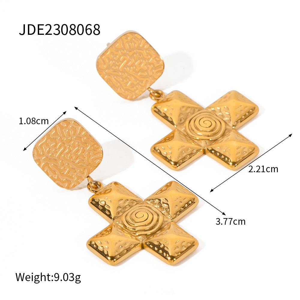 Necklace Cross Gold Plated Women's 18K Stainless Steel Jewelry Set