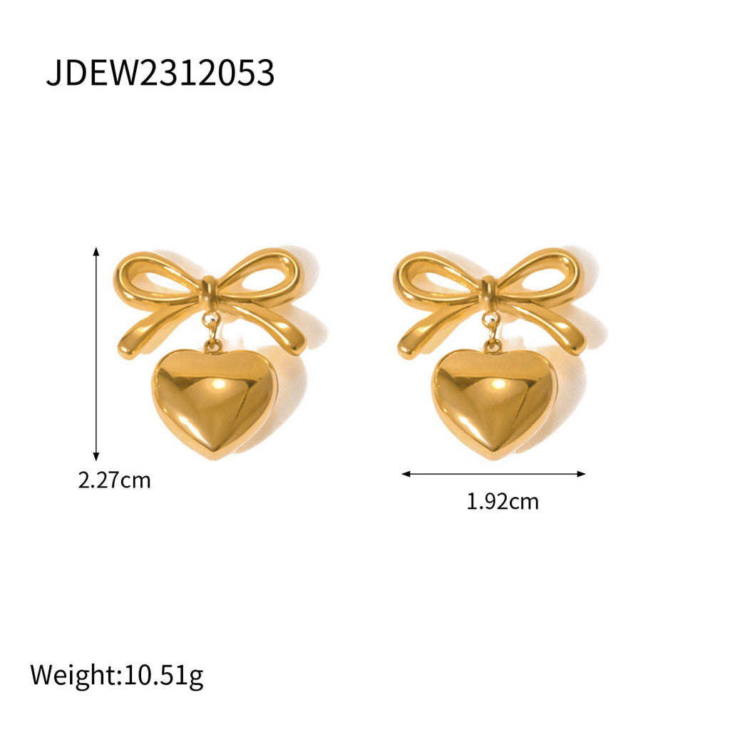 Earrings for Women: Heart-Shaped Bow Drop Gold Tone Romantic Style