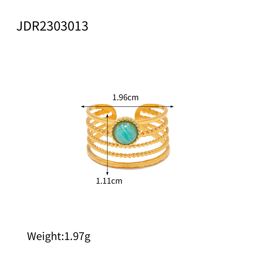 Gold Stackable Boho Ring Set with Malachite & Pearls for Women