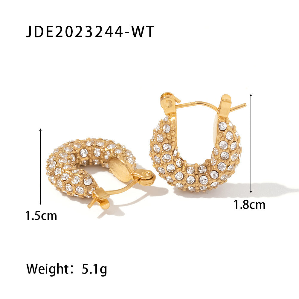 Gold Hoop Earrings 18k Gold Plated Stainless Steel White Zircon
