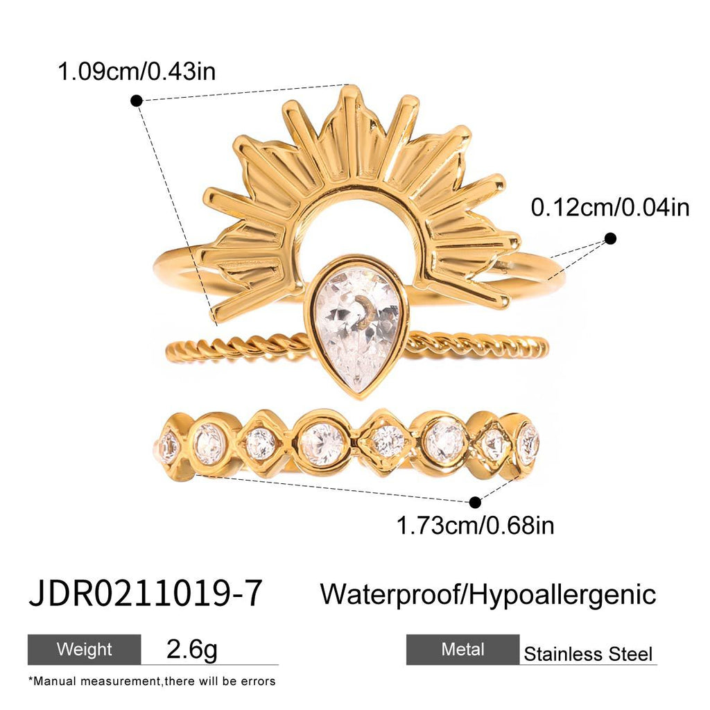 premium 18k gold plated stackable zircon stainless steel ring set crafted for modern everyday elegance