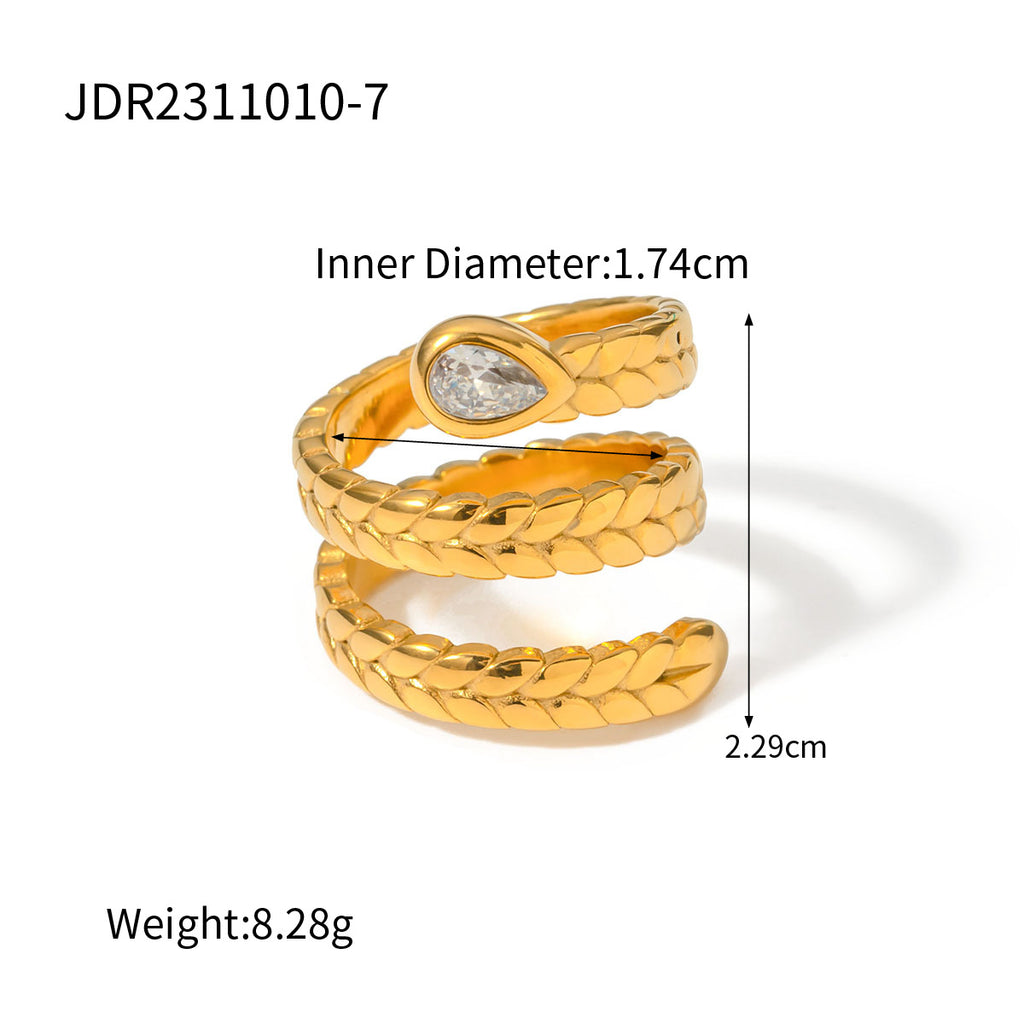 Snake Ring: 18k Gold Plated Stainless Steel Zircon Fashion Ring