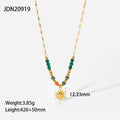 Necklace Gold Sun Pendant - Vintage Natural Stone Women's Jewelry