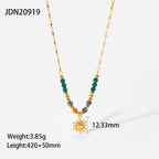 Necklace Gold Sun Pendant - Vintage Natural Stone Women's Jewelry