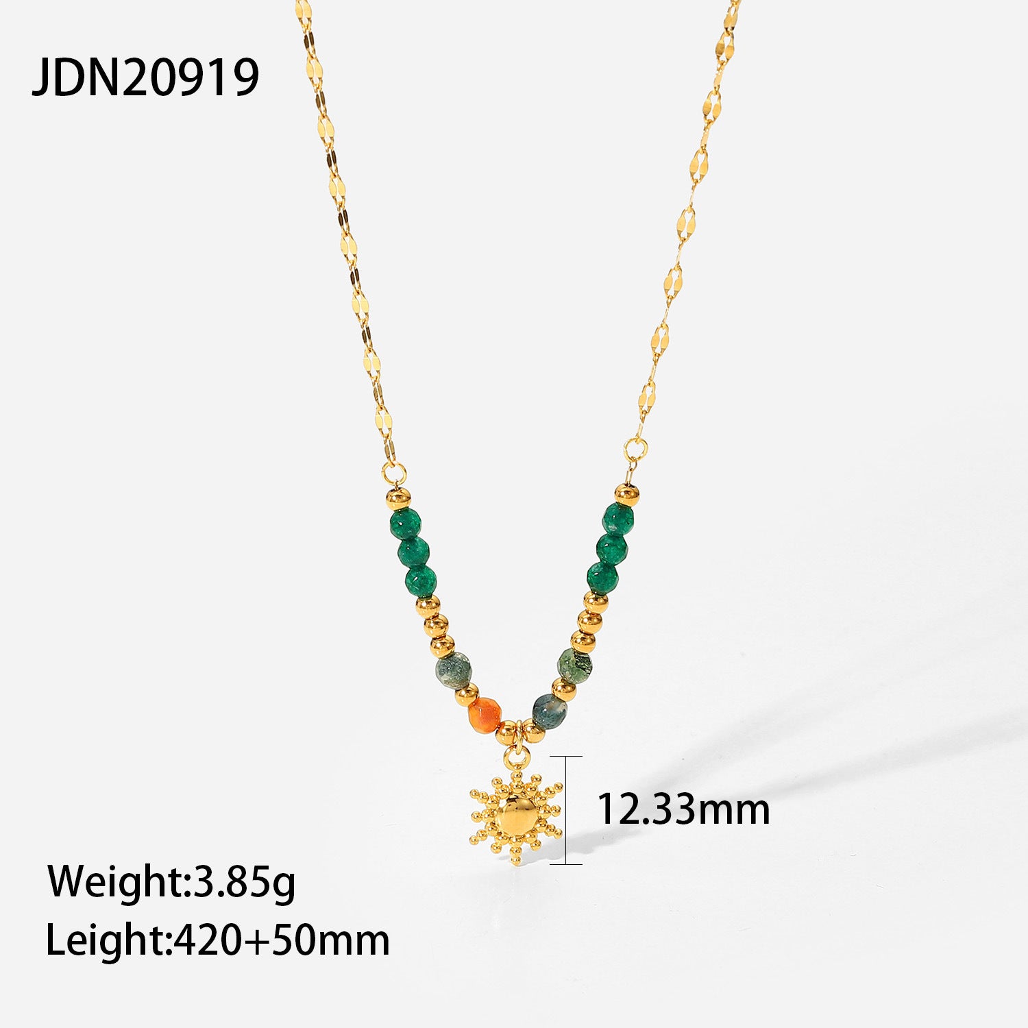 Necklace Gold Sun Pendant - Vintage Natural Stone Women's Jewelry