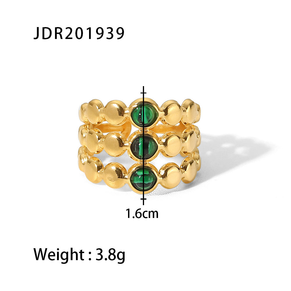 18K Gold Green Malachite Ring Women’s Vintage Boho Style
