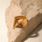 Ring - Asymmetrical Twisted 18k Gold Stainless Steel Statement Ring