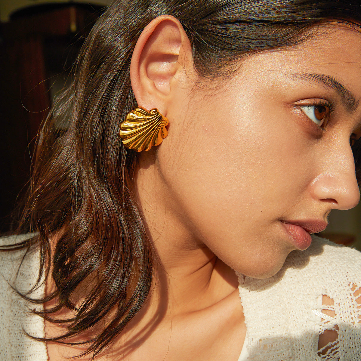 Gold wave hoop earrings beach accessory