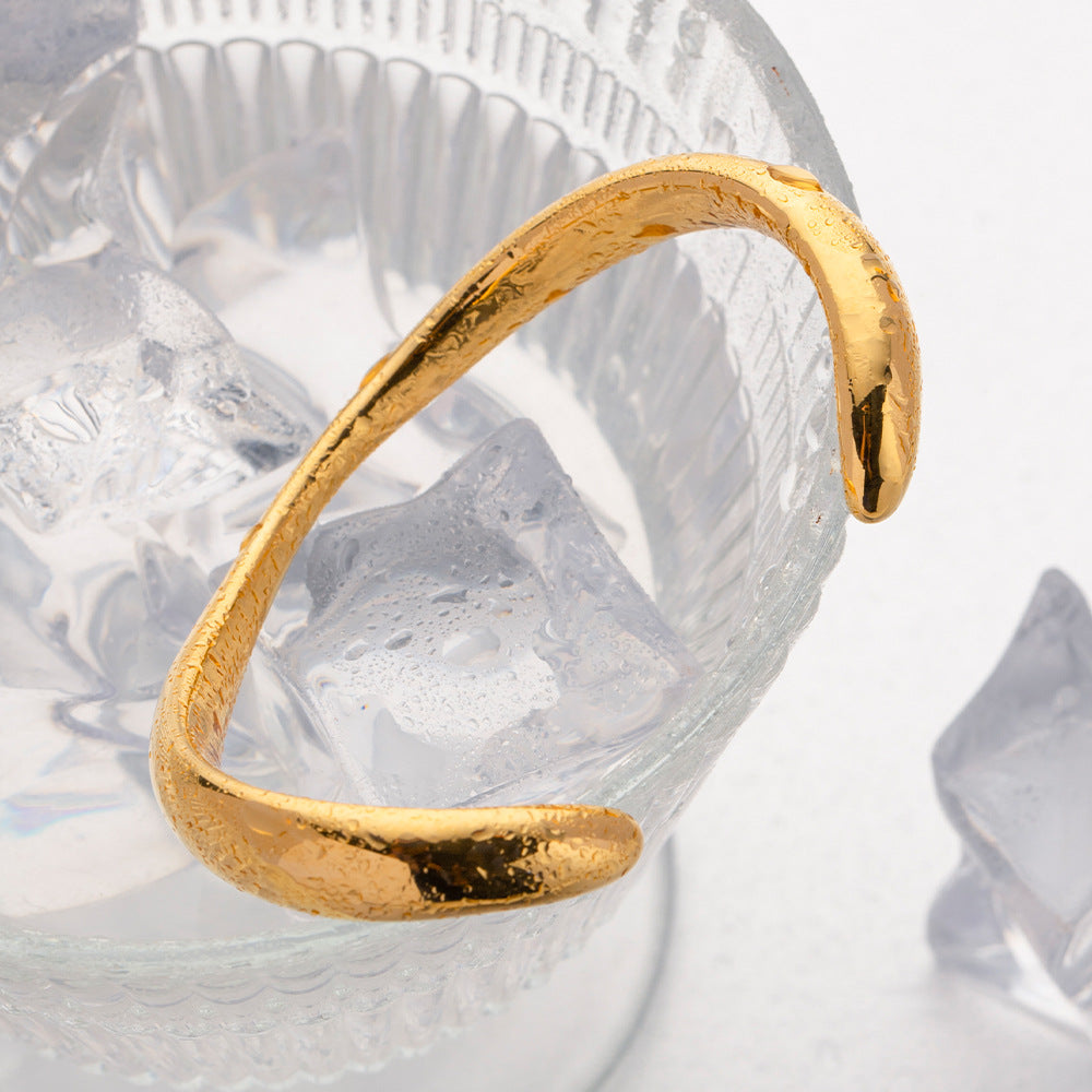 Gold Open Cuff Bracelet - Minimalist 18k Plated Titanium Steel Bangle