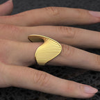 Ring - Asymmetrical Twisted 18k Gold Stainless Steel Statement Ring