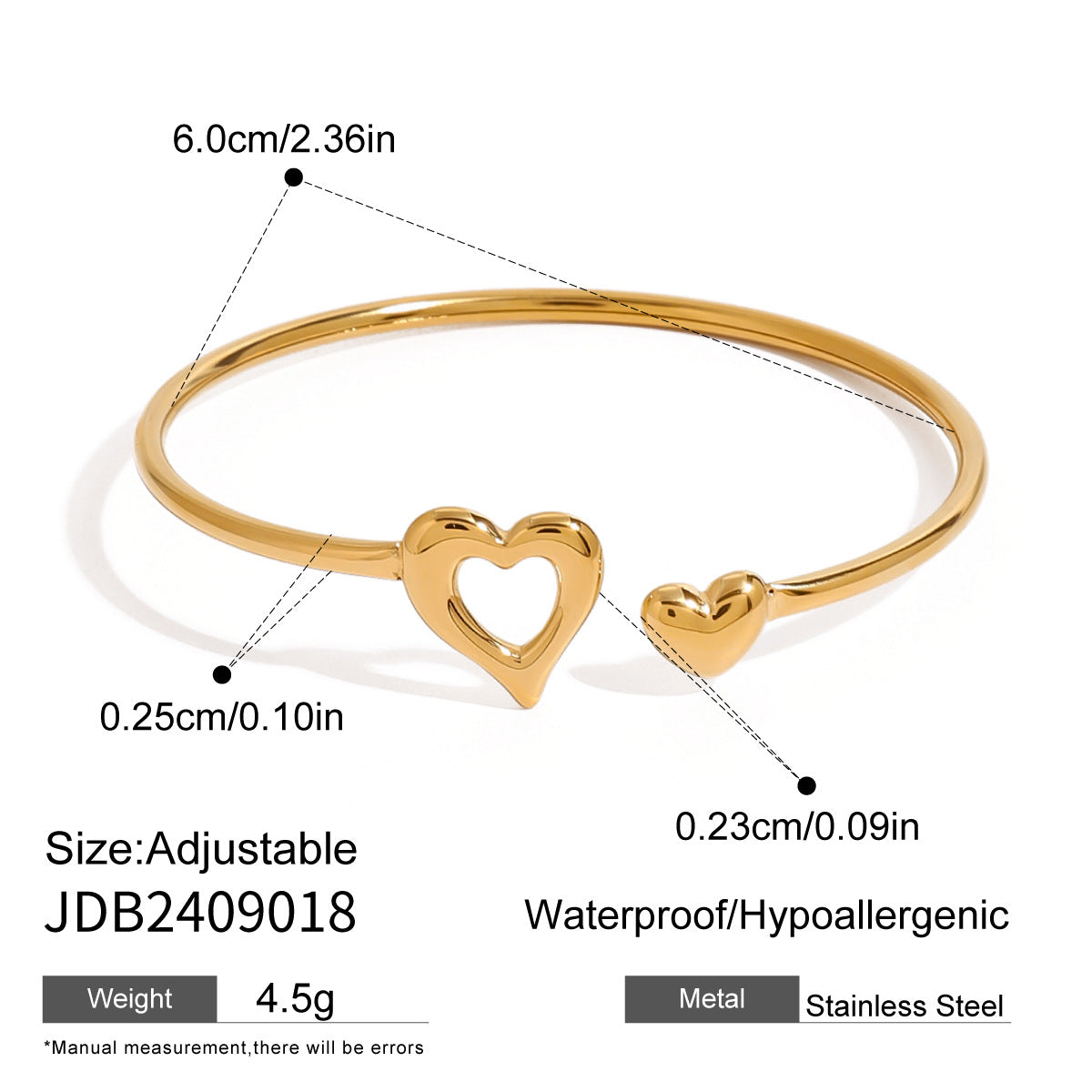 Stainless steel heart-shaped open bracelet, high-end niche bracelet, titanium steel bracelet, jewelry accessory