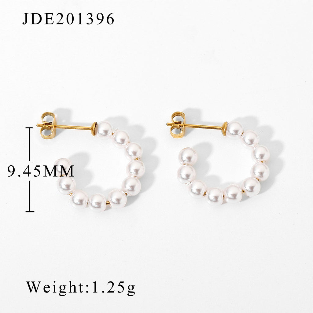 Earrings Gold C-Shaped Small Pearl Hoop Earrings for Women