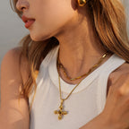 Necklace Cross Gold Plated Women's 18K Stainless Steel Jewelry Set