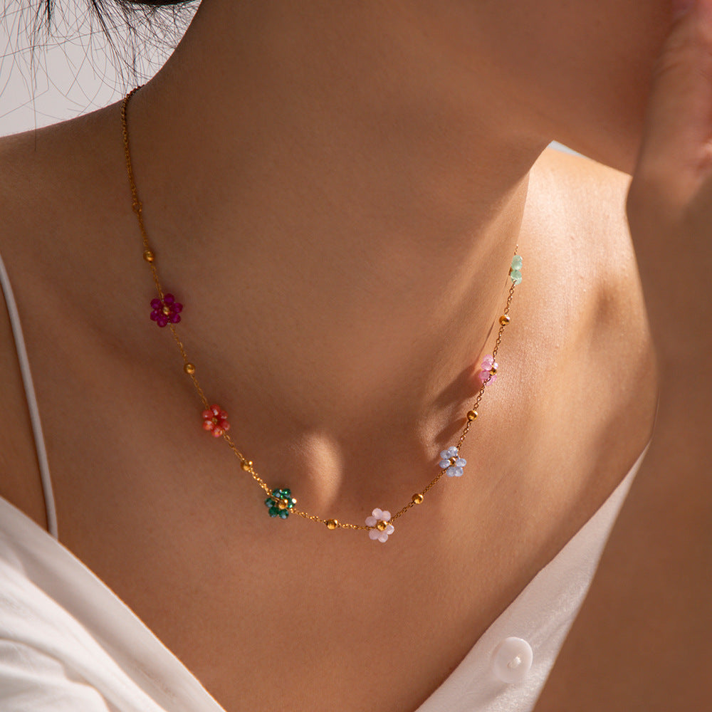 Bracelet Delicate 18k Gold Stainless Colorful Flower Chain for Women