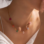 Bracelet Delicate 18k Gold Stainless Colorful Flower Chain for Women
