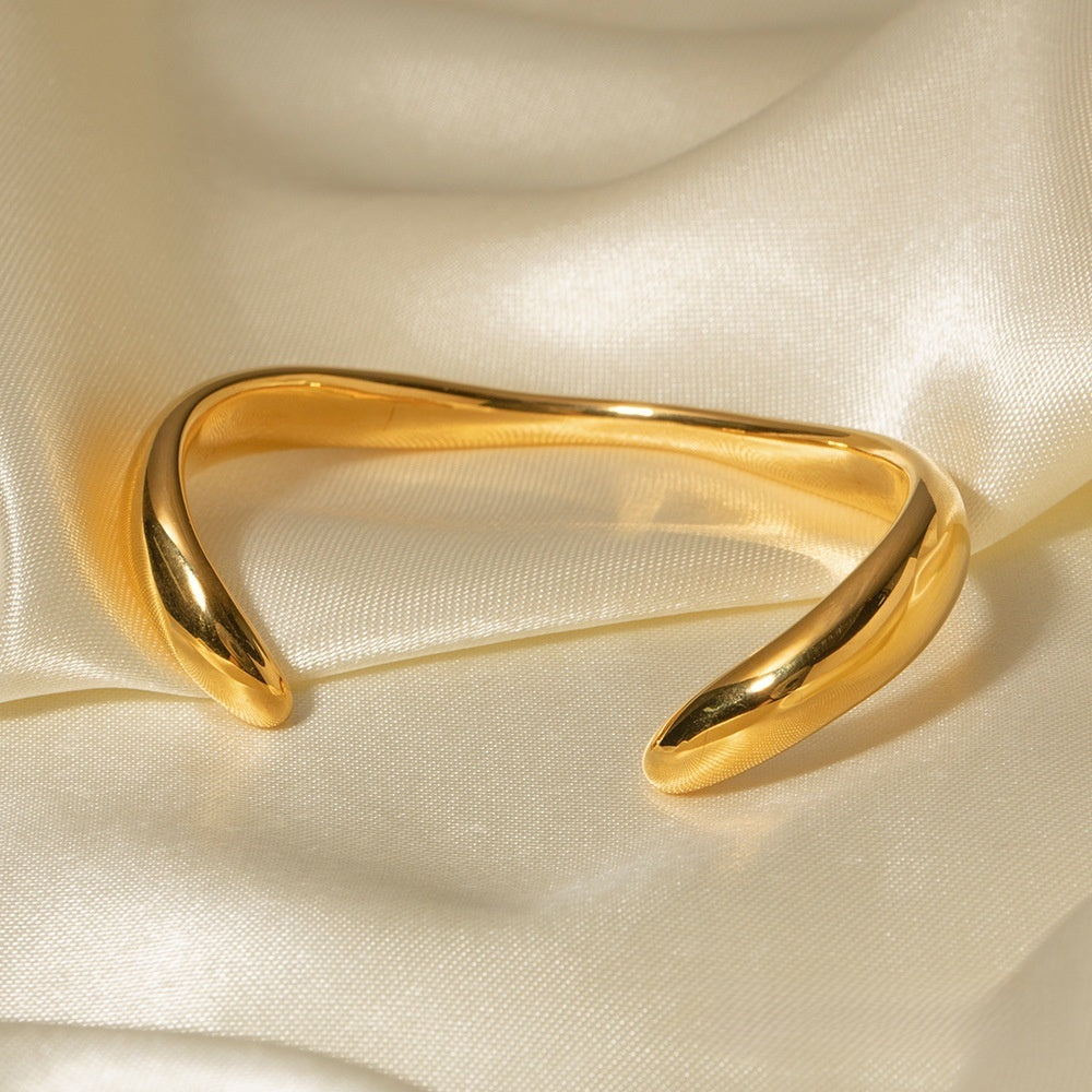 Gold Open Cuff Bracelet - Minimalist 18k Plated Titanium Steel Bangle