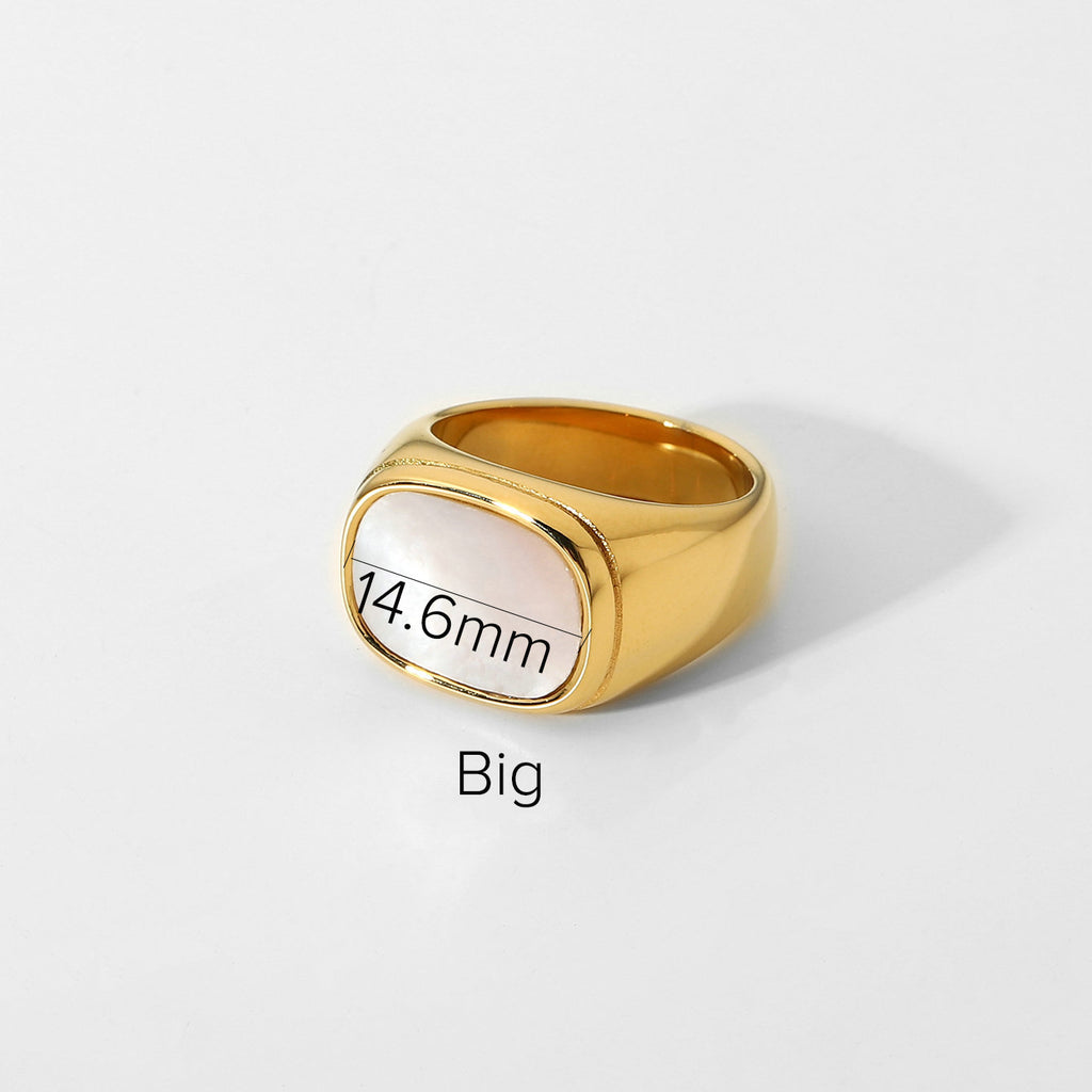 Ring Gold White Inlay Signet 18K Plated Stainless Steel Wedding Ring