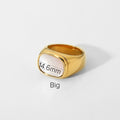 Ring Gold White Inlay Signet 18K Plated Stainless Steel Wedding Ring