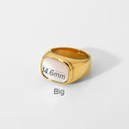 Ring Gold White Inlay Signet 18K Plated Stainless Steel Wedding Ring
