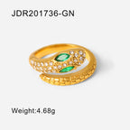 18K Gold Snake Zircon Ring for Women Statement Jewelry