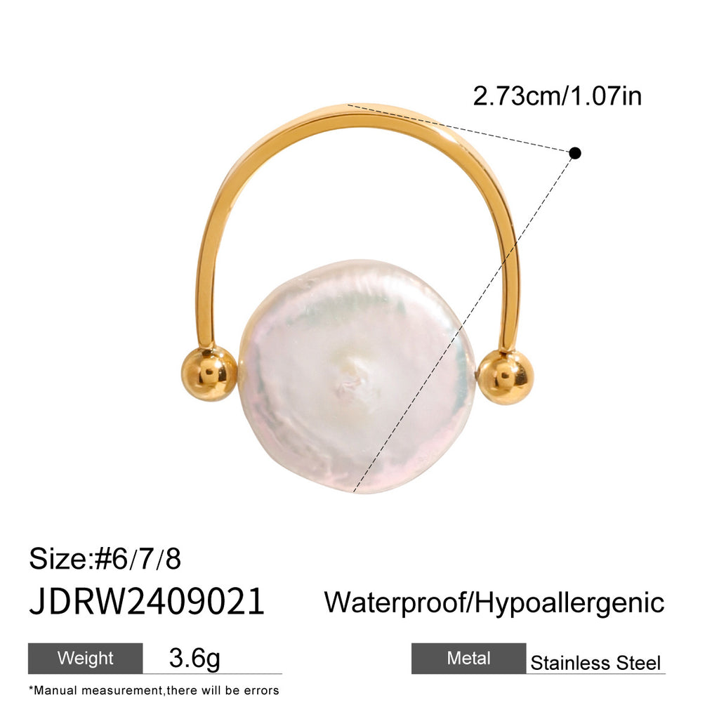 European and American style stainless steel button pearl polished ring, a light luxury and high-end niche jewelry.