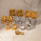 Statement Earrings Set: Gold & Silver Textured Studs, Hoop Styles