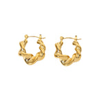 Hoop Earrings - Gold Twisted Stainless Steel Women's Fashion Jewelry