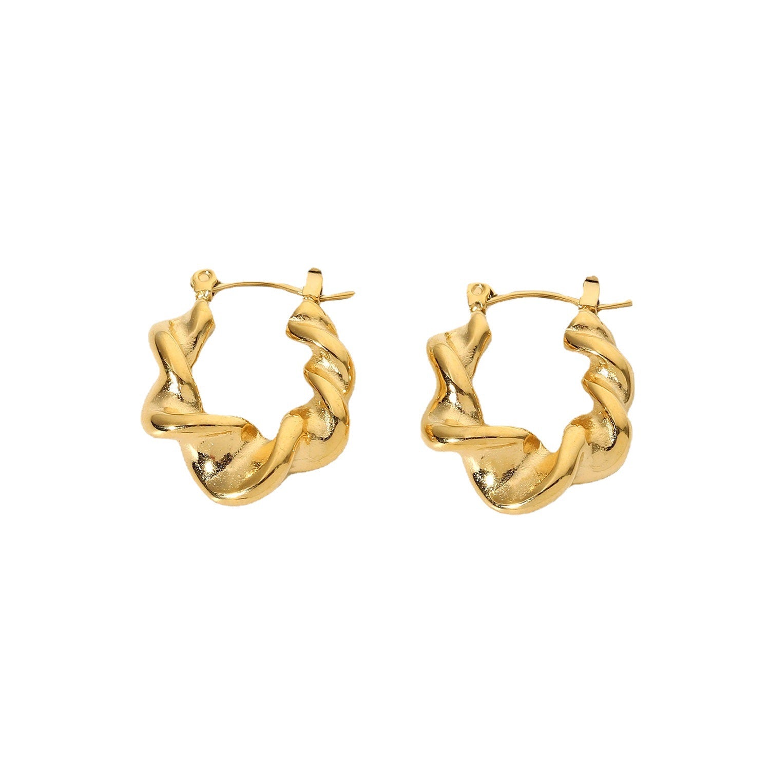 Hoop Earrings - Gold Twisted Stainless Steel Women's Fashion Jewelry