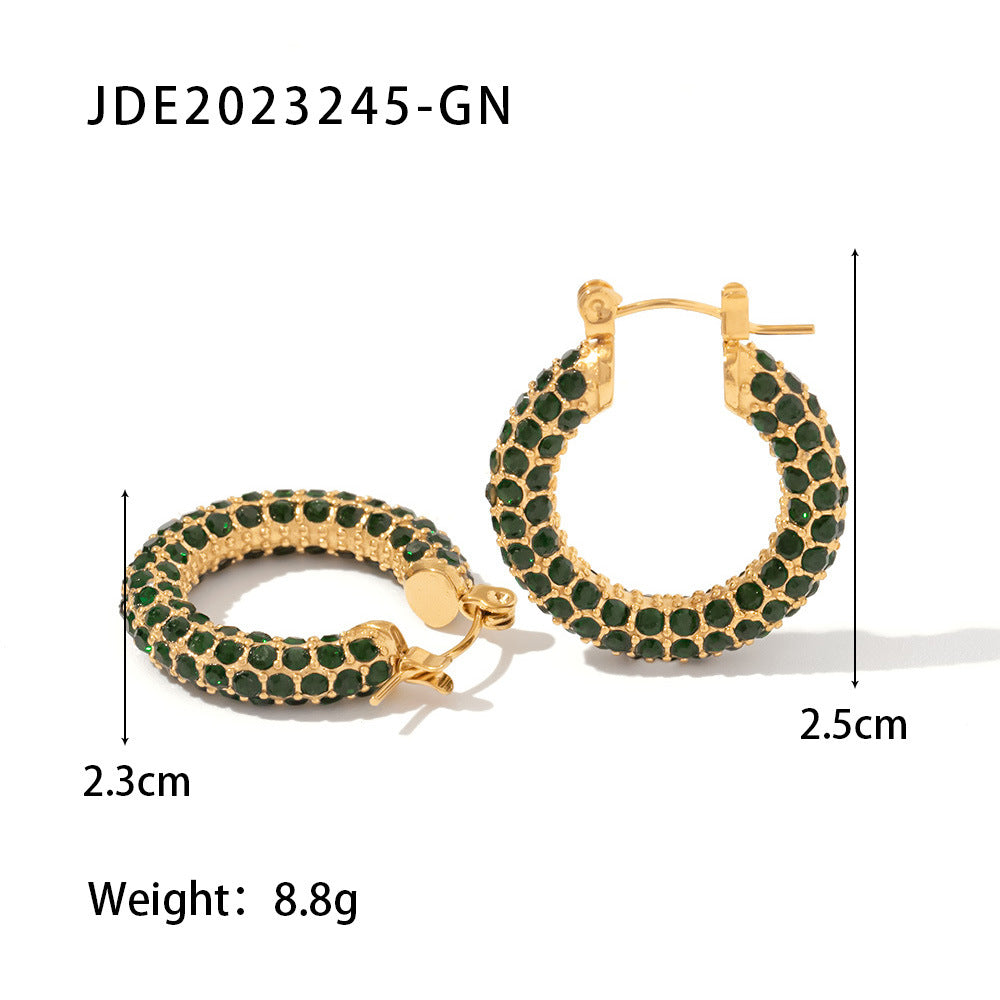 Gold Hoop Earrings 18k Gold Plated Stainless Steel White Zircon