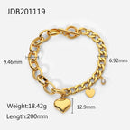 Cuban link elliptical link two-tone heart small round zircon pendant OT clasp bracelet 18K gold-plated stainless steel bracelet