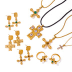 Necklace Cross Gold Plated Women's 18K Stainless Steel Jewelry Set