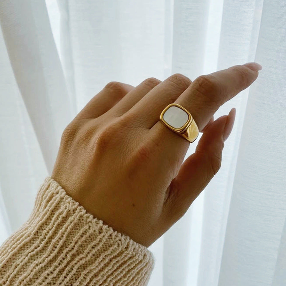 Ring Gold White Inlay Stainless Steel Engagement Ring