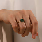 Adjustable Green Stone Flower Ring on Woman's Hand