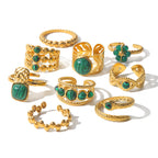 18K Gold Green Malachite Ring Women’s Vintage Boho Style
