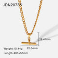 Gold Necklace 18K Stainless Steel T-Bar Pendant Figaro Cuban Chain for Women