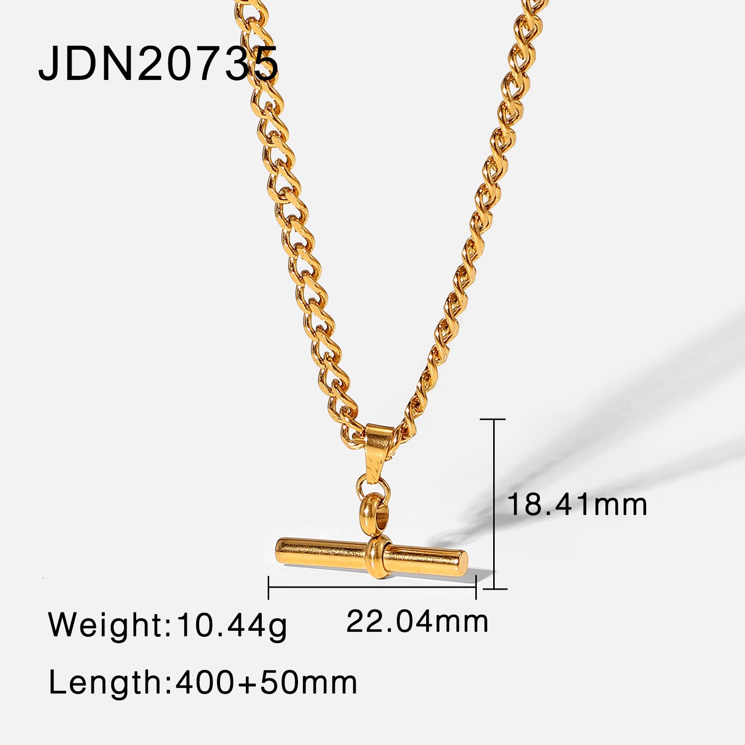 Gold Necklace 18K Stainless Steel T-Bar Pendant Figaro Cuban Chain for Women