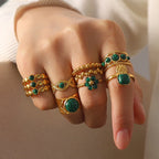 18K Gold Green Malachite Ring Women’s Vintage Boho Style