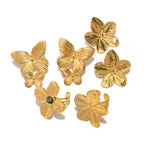 Ring Set: Gold Floral Butterfly Earrings & Rings Ornate Vintage Jewelry